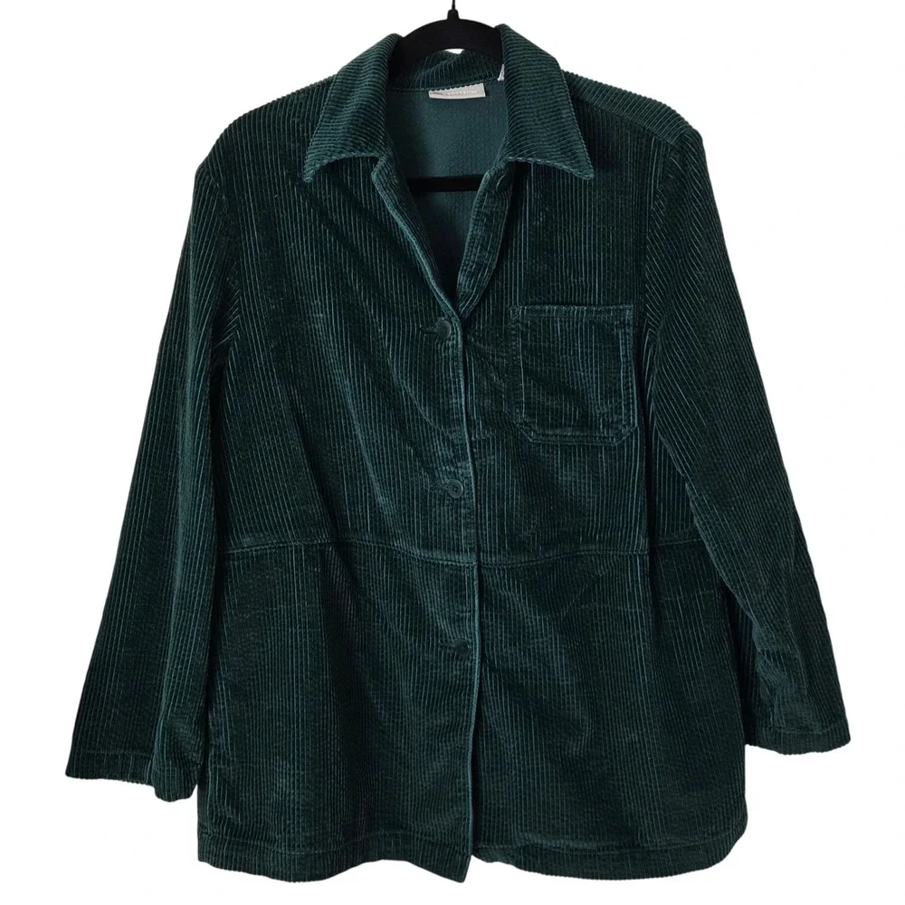 Vintage Nordstrom Corduroy Jacket Womens‎ Medium Green 90s Button Up Shacket